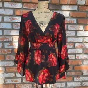 Betsy Johnson blouse with bell sleeves -tie waist